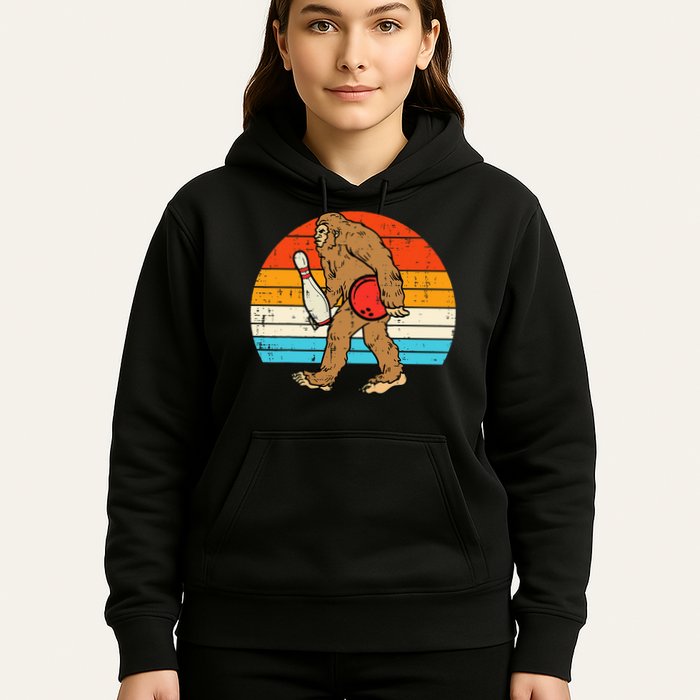 Bigfoot Sasquatch Bowling Retro Bowler Team Hoodie