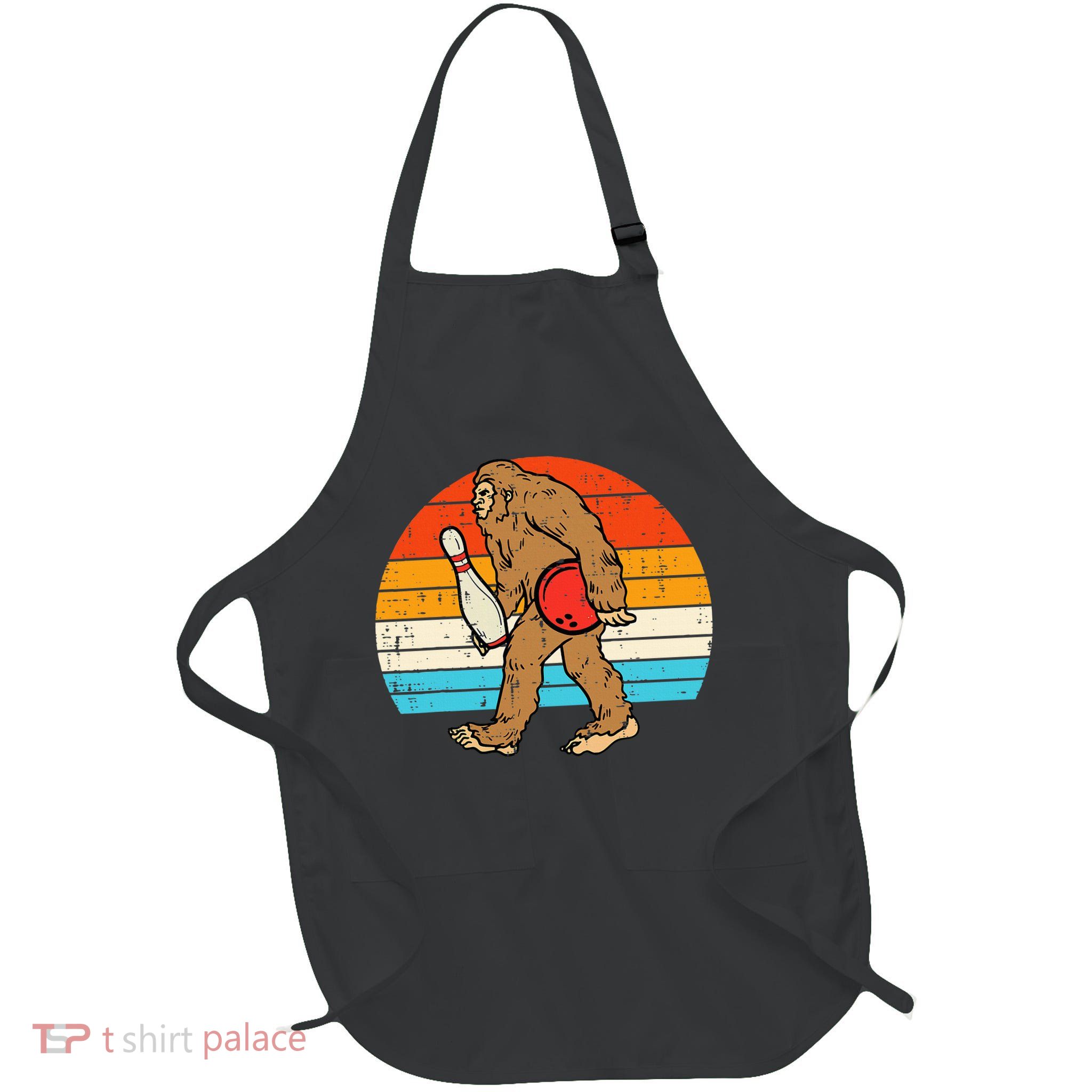 Bigfoot Sasquatch Bowling Retro Bowler Team Apron