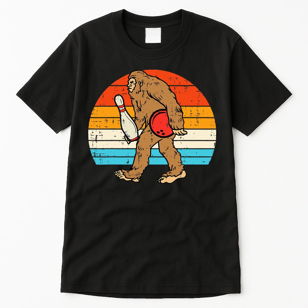 Bigfoot Sasquatch Bowling Retro Bowler Team Tall T-Shirt