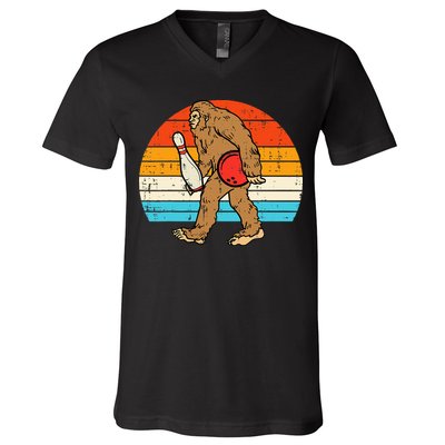 Bigfoot Sasquatch Bowling Retro Bowler Team V-Neck T-Shirt