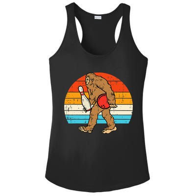 Bigfoot Sasquatch Bowling Retro Bowler Team Ladies PosiCharge Competitor Racerback Tank