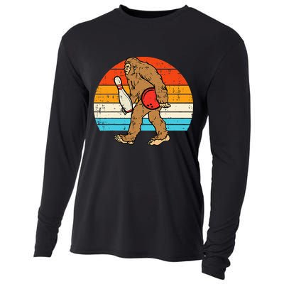 Bigfoot Sasquatch Bowling Retro Bowler Team Cooling Performance Long Sleeve Crew