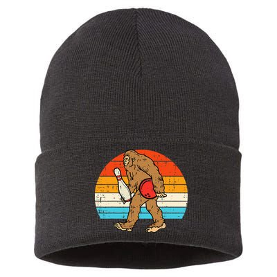 Bigfoot Sasquatch Bowling Retro Bowler Team Sustainable Knit Beanie
