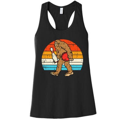 Bigfoot Sasquatch Bowling Retro Bowler Team Women's Racerback Tank