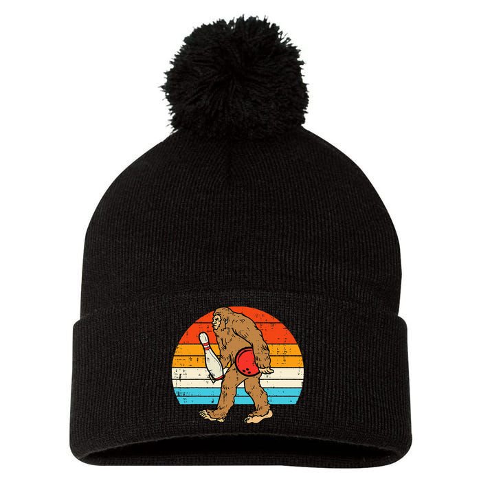 Bigfoot Sasquatch Bowling Retro Bowler Team Pom Pom 12in Knit Beanie