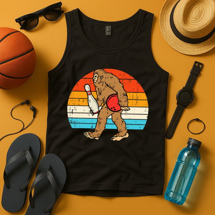 Bigfoot Sasquatch Bowling Retro Bowler Team Tank Top