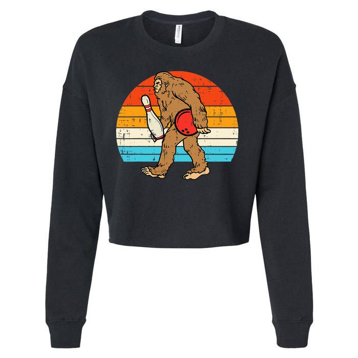 Bigfoot Sasquatch Bowling Retro Bowler Team Cropped Pullover Crew