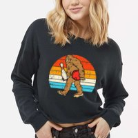 Bigfoot Sasquatch Bowling Retro Bowler Team Cropped Pullover Crew