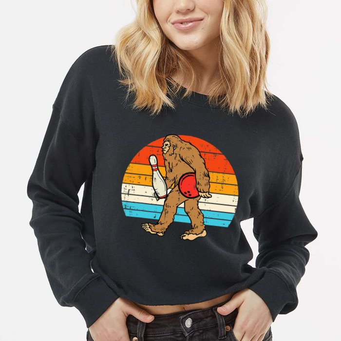 Bigfoot Sasquatch Bowling Retro Bowler Team Cropped Pullover Crew
