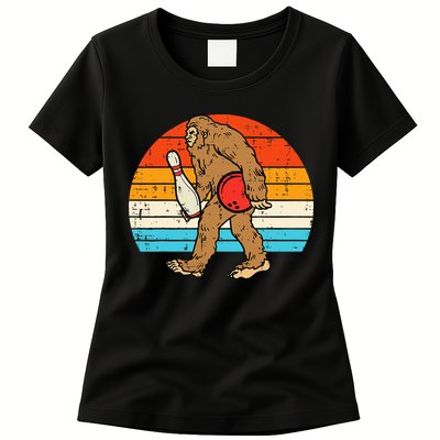 Bigfoot Sasquatch Bowling Retro Bowler Team Womens T-Shirt