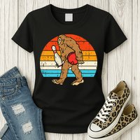 Bigfoot Sasquatch Bowling Retro Bowler Team Womens T-Shirt