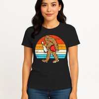 Bigfoot Sasquatch Bowling Retro Bowler Team Womens T-Shirt