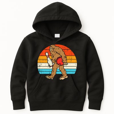 Bigfoot Sasquatch Bowling Retro Bowler Team Kids Hoodie