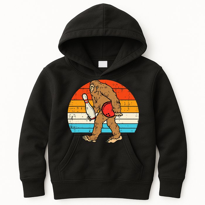 Bigfoot Sasquatch Bowling Retro Bowler Team Kids Hoodie