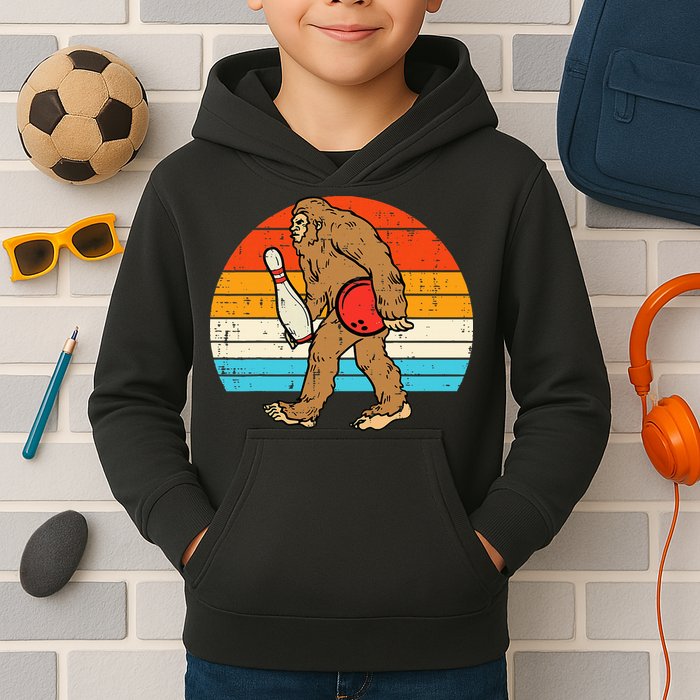Bigfoot Sasquatch Bowling Retro Bowler Team Kids Hoodie