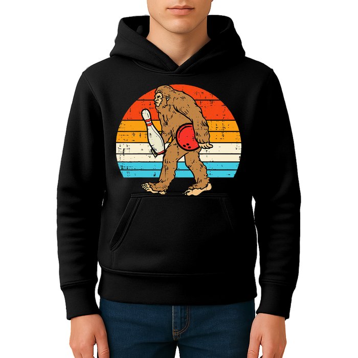 Bigfoot Sasquatch Bowling Retro Bowler Team Kids Hoodie