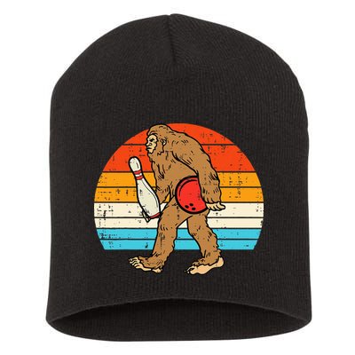 Bigfoot Sasquatch Bowling Retro Bowler Team Short Acrylic Beanie