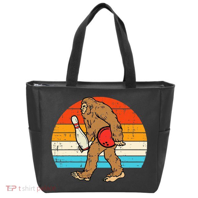 Bigfoot Sasquatch Bowling Retro Bowler Team Zip Tote Bag