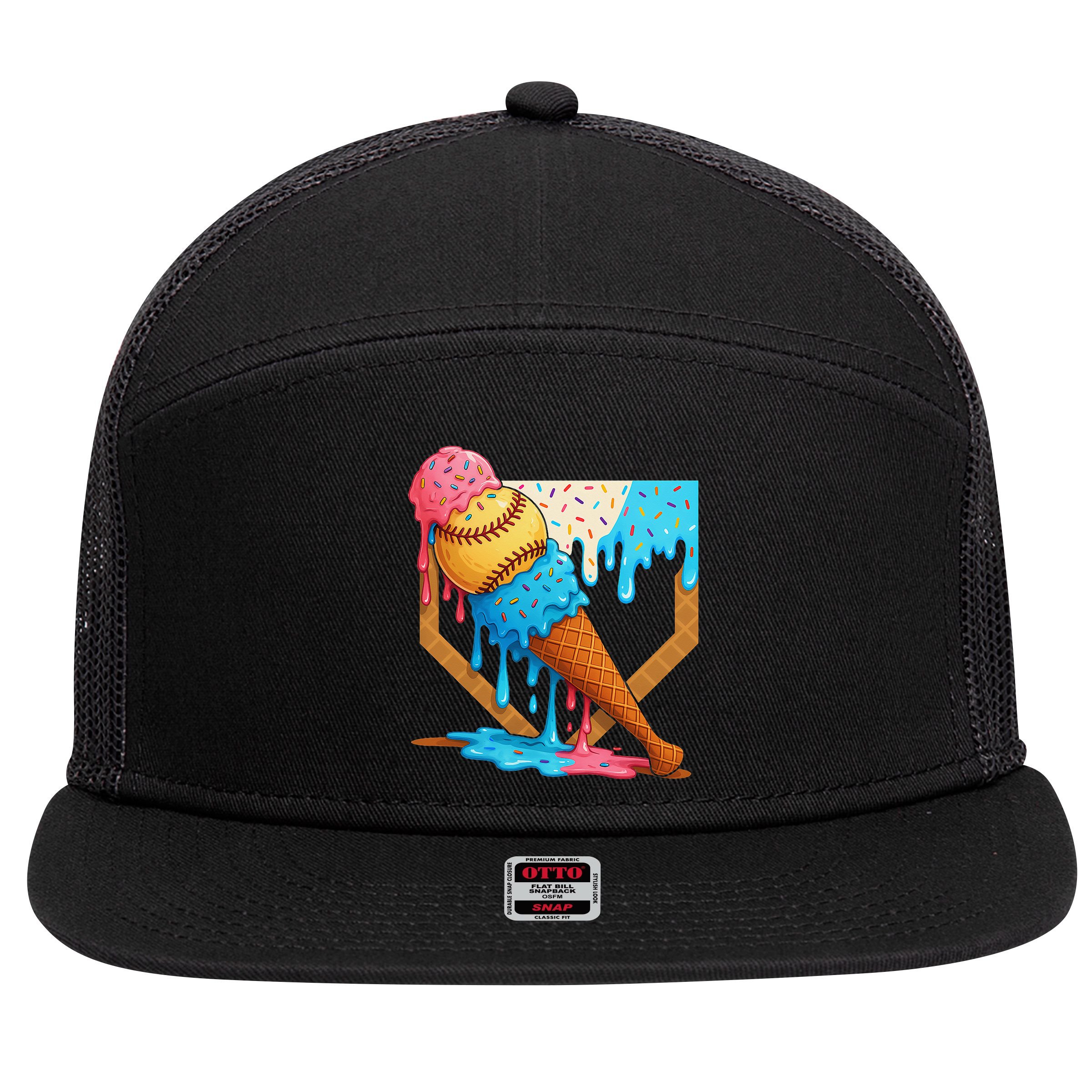 Baseball Sister Brother Drip Ice Cream Baseball Game Day 7 Panel Mesh Trucker Snapback Hat