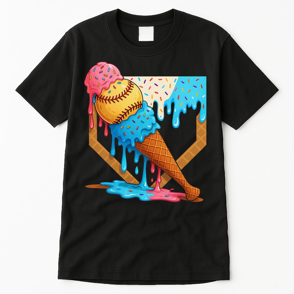 Baseball Sister Brother Drip Ice Cream Baseball Game Day Tall T-Shirt