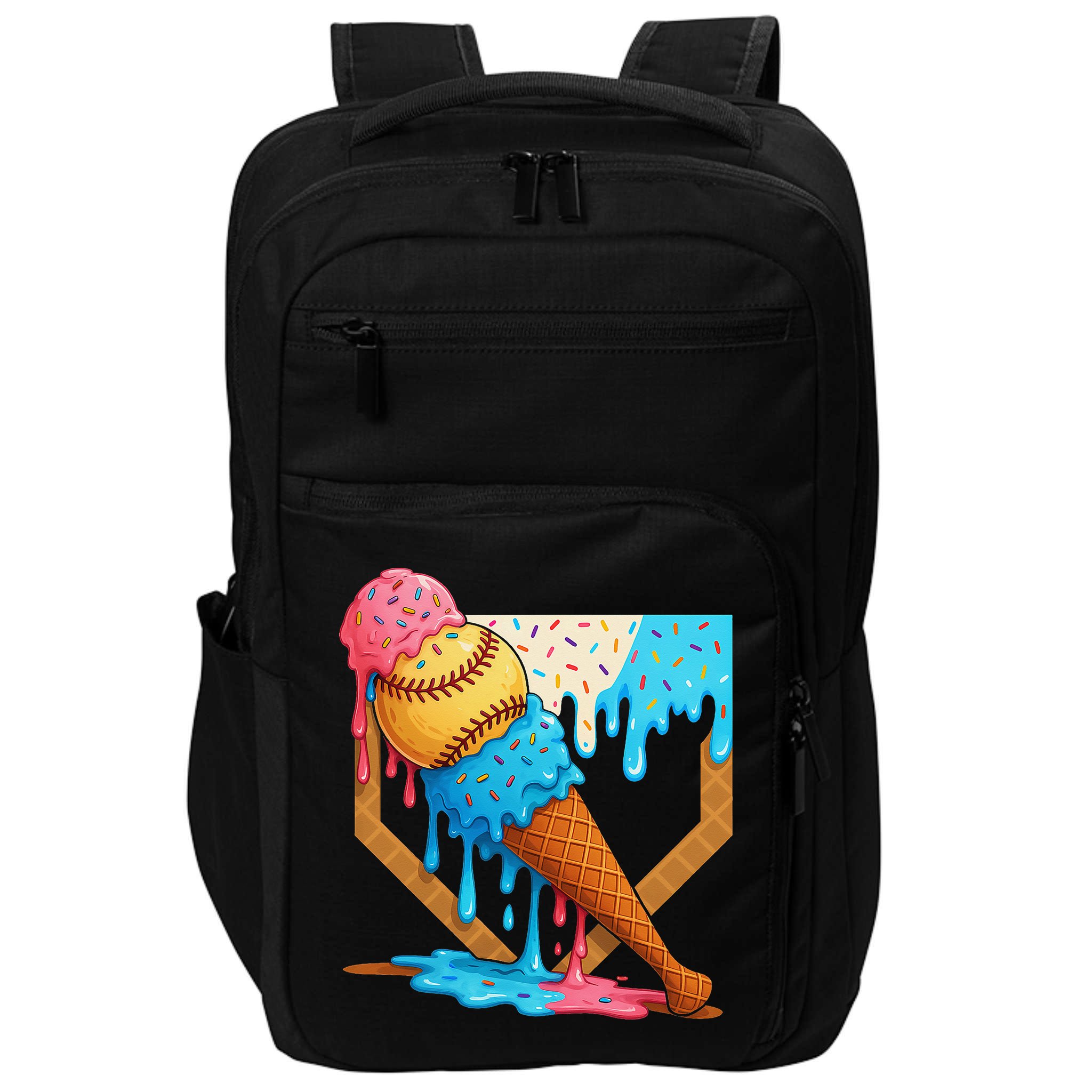 Baseball Sister Brother Drip Ice Cream Baseball Game Day Impact Tech Backpack