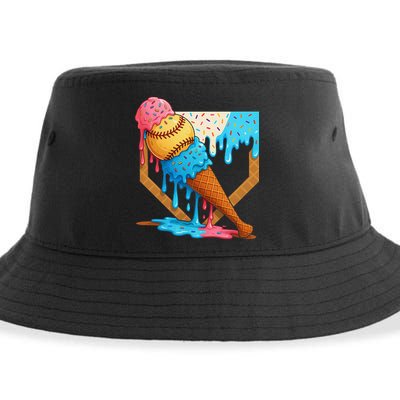 Baseball Sister Brother Drip Ice Cream Baseball Game Day Sustainable Bucket Hat