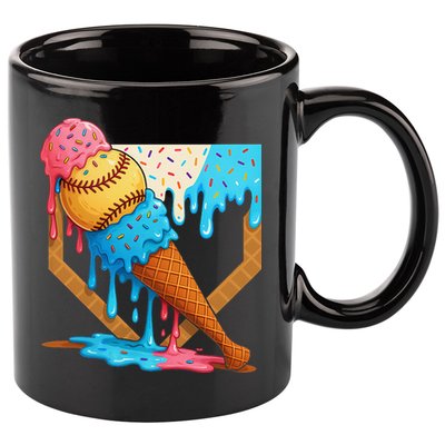 Baseball Sister Brother Drip Ice Cream Baseball Game Day 11oz C Handle Ceramic Mug