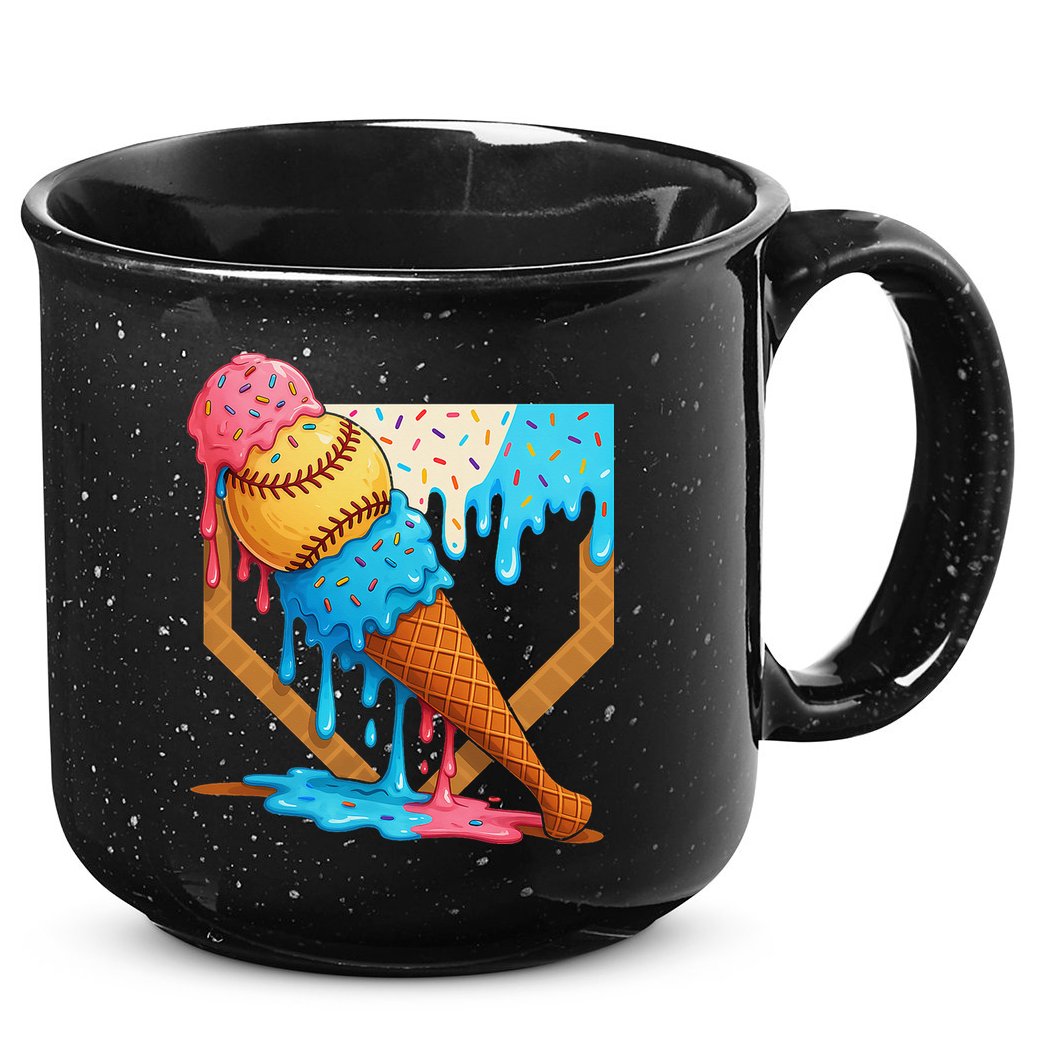 Baseball Sister Brother Drip Ice Cream Baseball Game Day 15oz Campfire Ceramic Mug