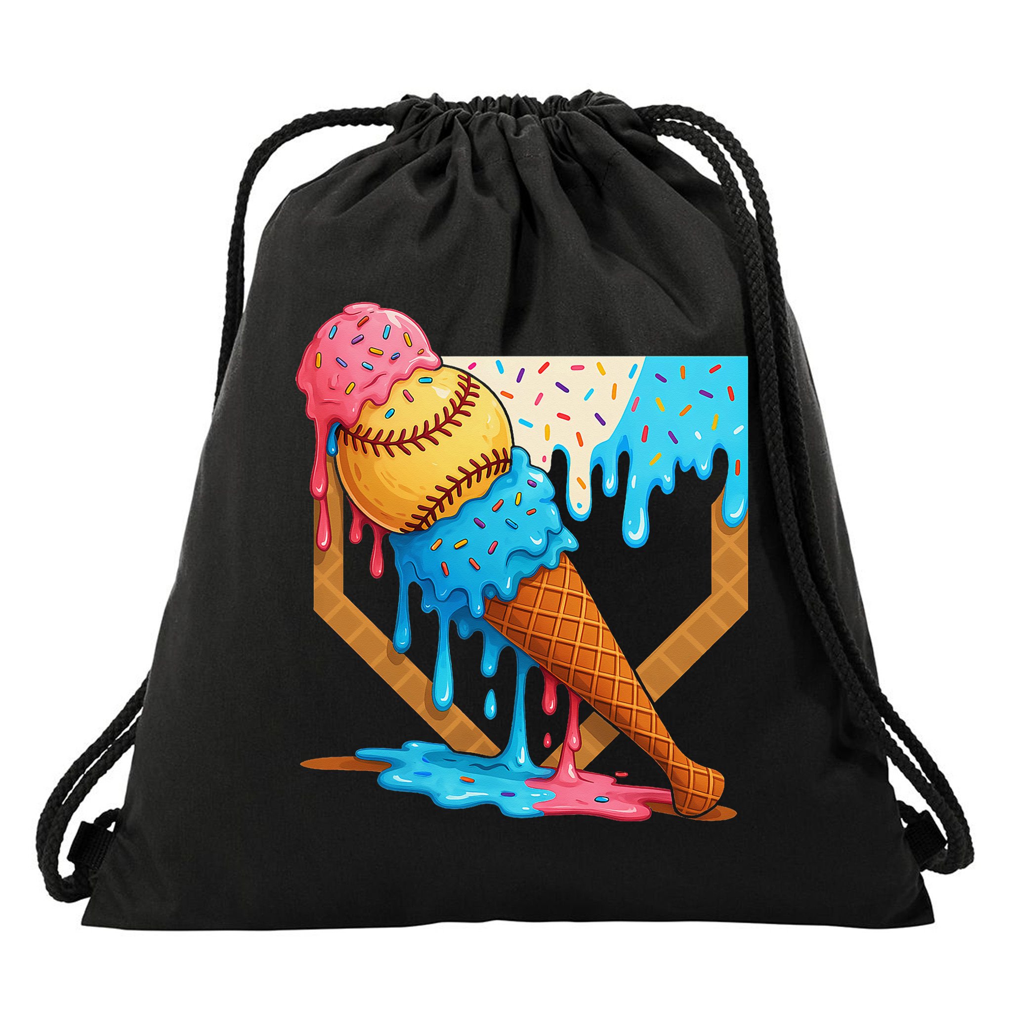 Baseball Sister Brother Drip Ice Cream Baseball Game Day Drawstring Bag