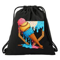 Baseball Sister Brother Drip Ice Cream Baseball Game Day Drawstring Bag