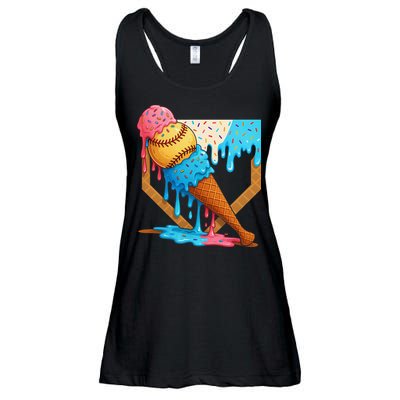 Baseball Sister Brother Drip Ice Cream Baseball Game Day Ladies Essential Flowy Tank