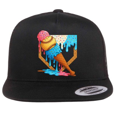 Baseball Sister Brother Drip Ice Cream Baseball Game Day Flat Bill Trucker Hat
