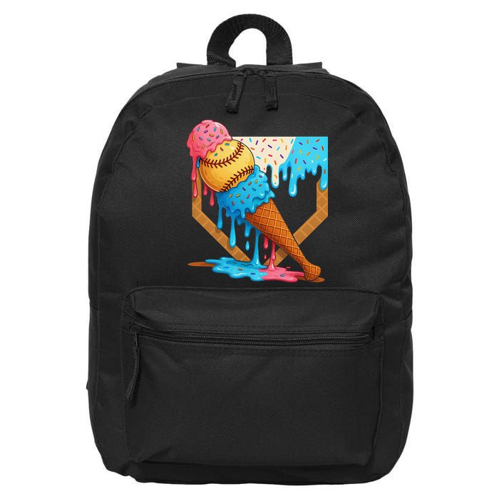Baseball Sister Brother Drip Ice Cream Baseball Game Day 16 in Basic Backpack