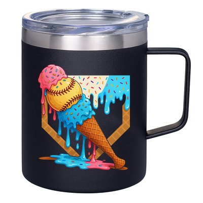 Baseball Sister Brother Drip Ice Cream Baseball Game Day 12oz Stainless Steel Coffee Mug