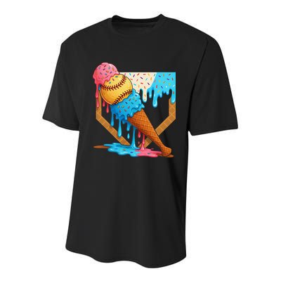 Baseball Sister Brother Drip Ice Cream Baseball Game Day Youth Performance Sprint T-Shirt