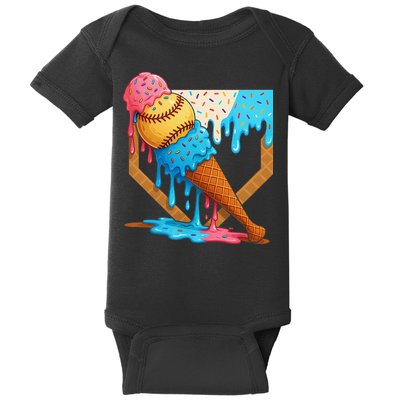 Baseball Sister Brother Drip Ice Cream Baseball Game Day Baby Bodysuit