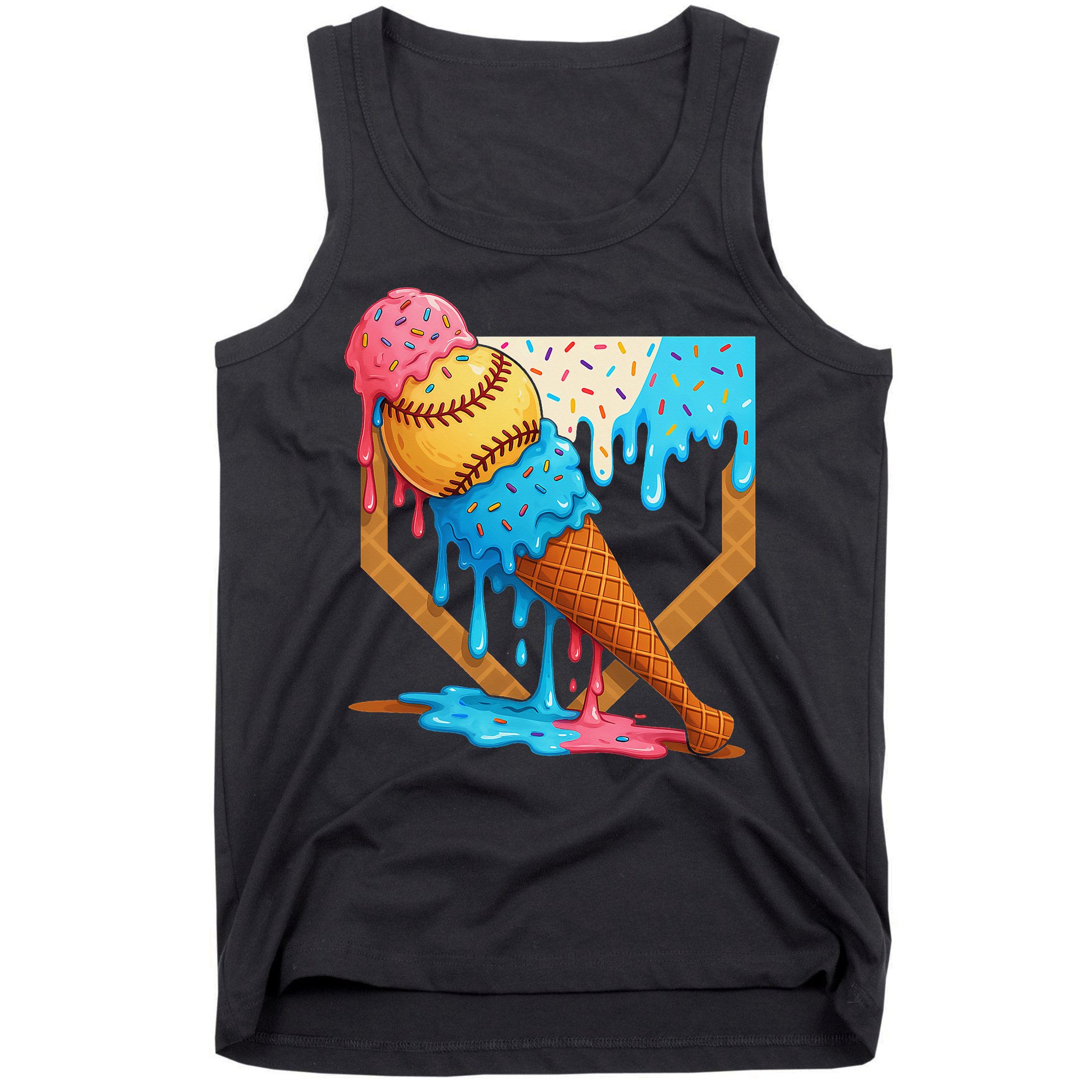 Baseball Sister Brother Drip Ice Cream Baseball Game Day Tank Top