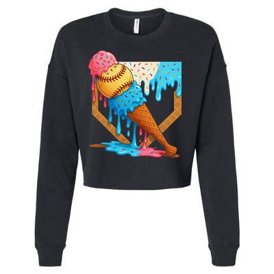 Baseball Sister Brother Drip Ice Cream Baseball Game Day Cropped Pullover Crew