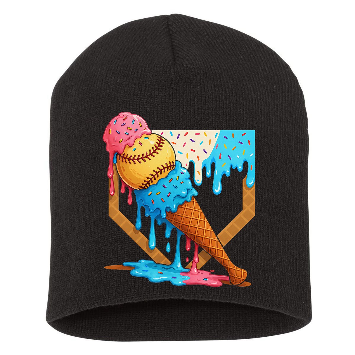 Baseball Sister Brother Drip Ice Cream Baseball Game Day Short Acrylic Beanie