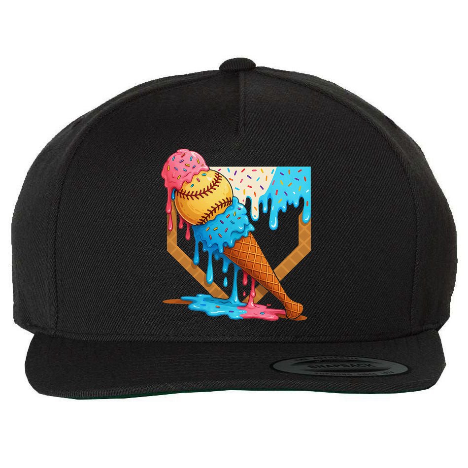 Baseball Sister Brother Drip Ice Cream Baseball Game Day Wool Snapback Cap