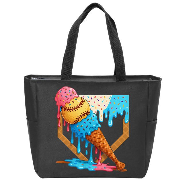 Baseball Sister Brother Drip Ice Cream Baseball Game Day Zip Tote Bag