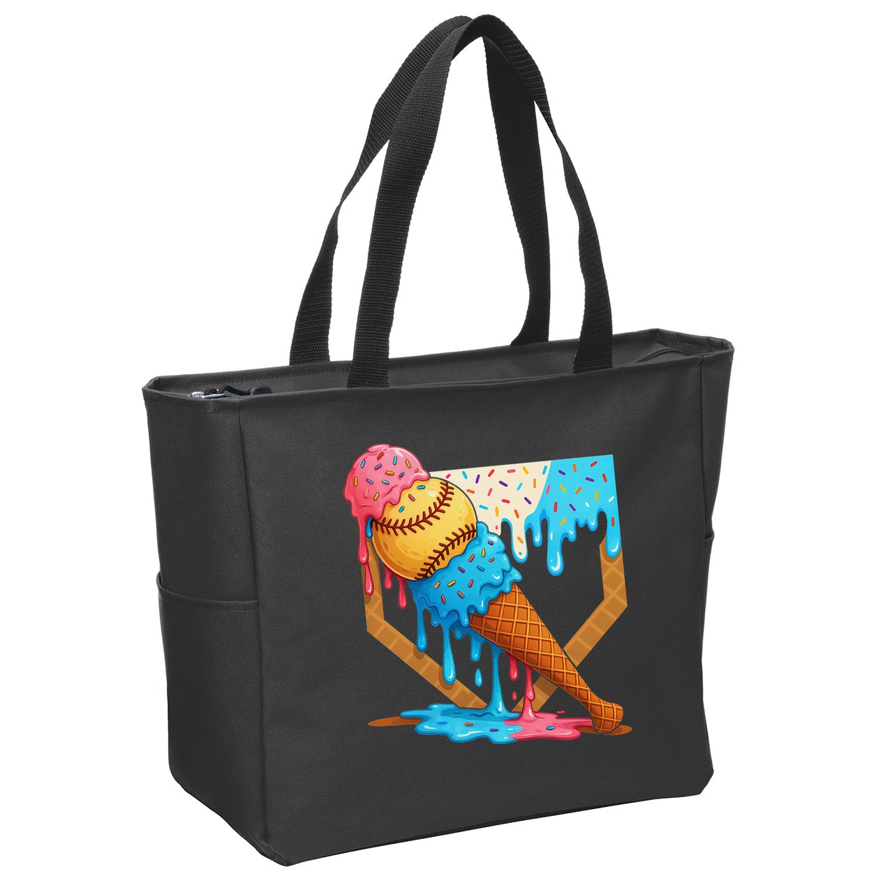 Baseball Sister Brother Drip Ice Cream Baseball Game Day Zip Tote Bag