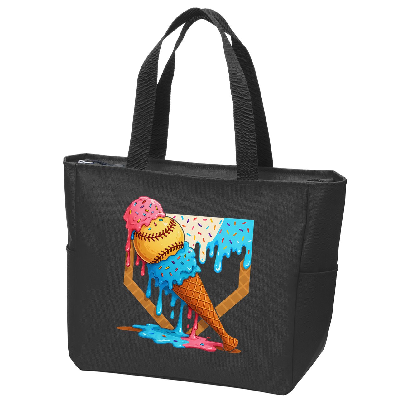 Baseball Sister Brother Drip Ice Cream Baseball Game Day Zip Tote Bag