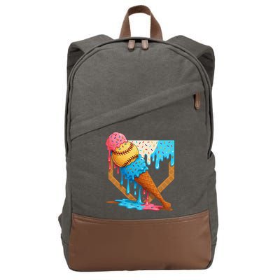 Baseball Sister Brother Drip Ice Cream Baseball Game Day Cotton Canvas Backpack