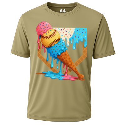 Baseball Sister Brother Drip Ice Cream Baseball Game Day Cooling Performance Crew T-Shirt