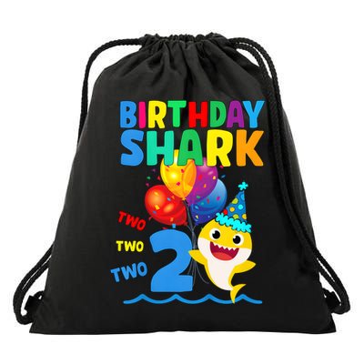 Birthday Shark Baby For 2 Year Old Boy In Blue Two Two Drawstring Bag