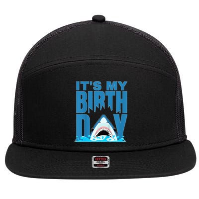 Blue Shark Birthday Shark Bite Its My Birthday 7 Panel Mesh Trucker Snapback Hat