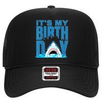 Blue Shark Birthday Shark Bite Its My Birthday High Crown Mesh Back Trucker Hat