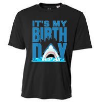 Blue Shark Birthday Shark Bite Its My Birthday Cooling Performance Crew T-Shirt