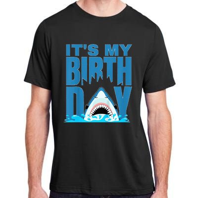 Blue Shark Birthday Shark Bite Its My Birthday Adult ChromaSoft Performance T-Shirt